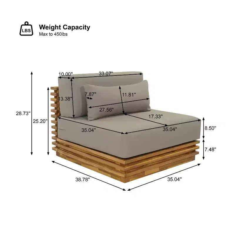 Christopher Knight Home Preston poltrona lounge oversize moderna costiera da esterno in legno di acacia con cuscini