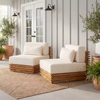 Christopher Knight Home Preston Patio Modern Coastal Acacia Wood Oversized Lounge Chair with Cushions