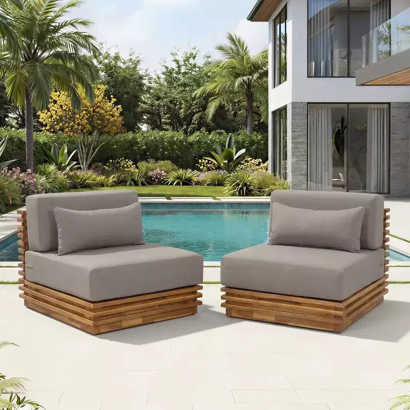 Christopher Knight Home Preston poltrona lounge oversize moderna costiera da esterno in legno di acacia con cuscini