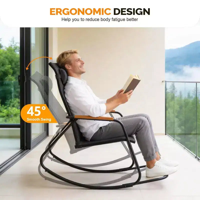 Karl Home | Teslin Patio Rocking Chair with Footrest and Head Pillow