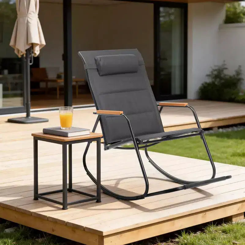Karl Home | Teslin Patio Rocking Chair with Footrest and Head Pillow
