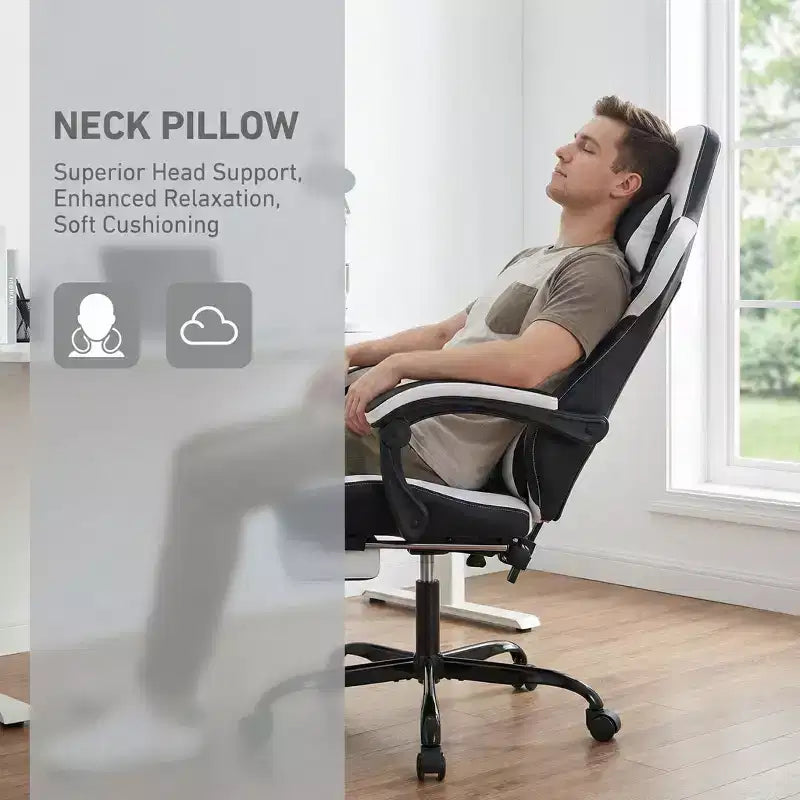 Sedia Gaming LauKingdom con Poggiapiedi, Sedia Gamer Ergonomica con Schienale Alto, Poggiatesta e Supporto Lombare Regolabili, Stile Racing in Pelle PU per Ufficio e Casa