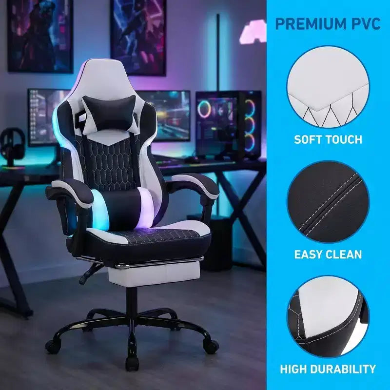 Sedia Gaming LauKingdom con Poggiapiedi, Sedia Gamer Ergonomica con Schienale Alto, Poggiatesta e Supporto Lombare Regolabili, Stile Racing in Pelle PU per Ufficio e Casa