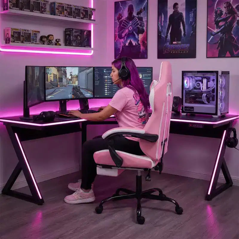 Sedia Gaming LauKingdom con Poggiapiedi, Sedia Gamer Ergonomica con Schienale Alto, Poggiatesta e Supporto Lombare Regolabili, Stile Racing in Pelle PU per Ufficio e Casa