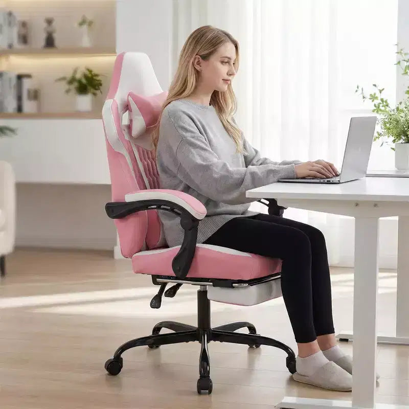 Sedia Gaming LauKingdom con Poggiapiedi, Sedia Gamer Ergonomica con Schienale Alto, Poggiatesta e Supporto Lombare Regolabili, Stile Racing in Pelle PU per Ufficio e Casa