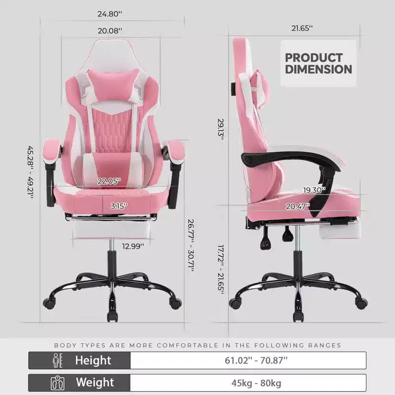 Sedia Gaming LauKingdom con Poggiapiedi, Sedia Gamer Ergonomica con Schienale Alto, Poggiatesta e Supporto Lombare Regolabili, Stile Racing in Pelle PU per Ufficio e Casa