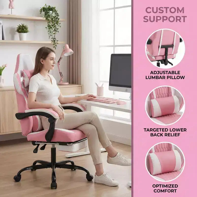 Sedia Gaming LauKingdom con Poggiapiedi, Sedia Gamer Ergonomica con Schienale Alto, Poggiatesta e Supporto Lombare Regolabili, Stile Racing in Pelle PU per Ufficio e Casa