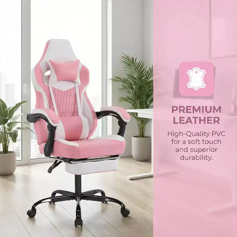 Sedia Gaming LauKingdom con Poggiapiedi, Sedia Gamer Ergonomica con Schienale Alto, Poggiatesta e Supporto Lombare Regolabili, Stile Racing in Pelle PU per Ufficio e Casa