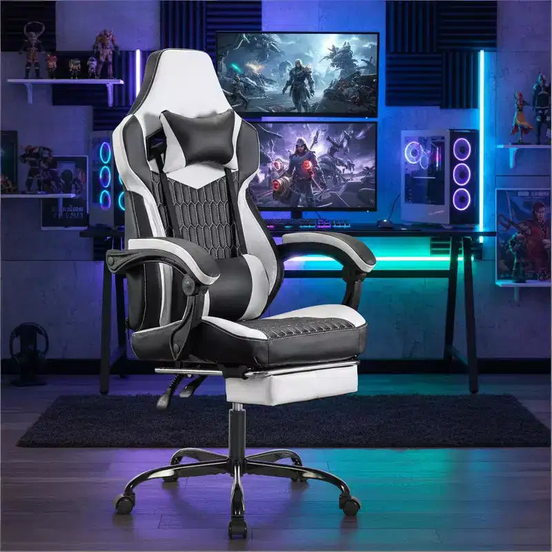 Sedia Gaming LauKingdom con Poggiapiedi, Sedia Gamer Ergonomica con Schienale Alto, Poggiatesta e Supporto Lombare Regolabili, Stile Racing in Pelle PU per Ufficio e Casa