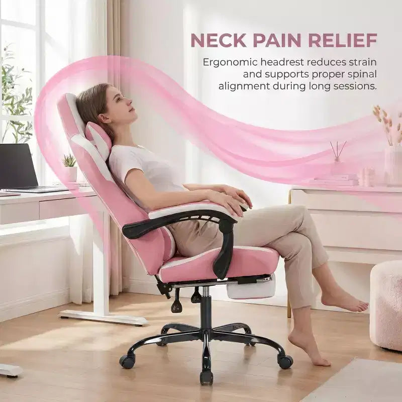 Sedia Gaming LauKingdom con Poggiapiedi, Sedia Gamer Ergonomica con Schienale Alto, Poggiatesta e Supporto Lombare Regolabili, Stile Racing in Pelle PU per Ufficio e Casa