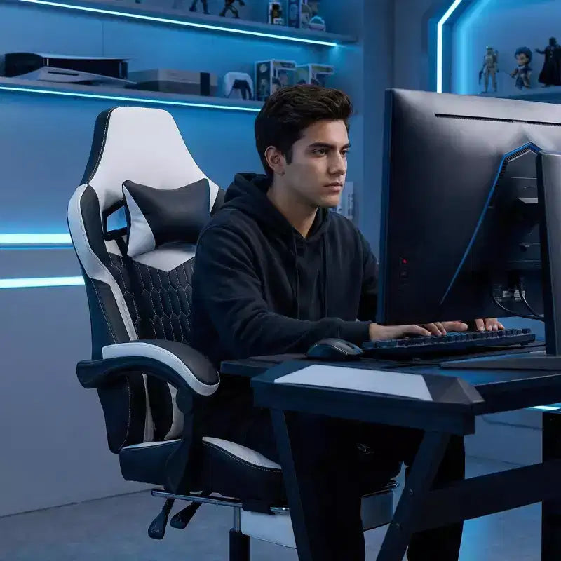 Sedia Gaming LauKingdom con Poggiapiedi, Sedia Gamer Ergonomica con Schienale Alto, Poggiatesta e Supporto Lombare Regolabili, Stile Racing in Pelle PU per Ufficio e Casa