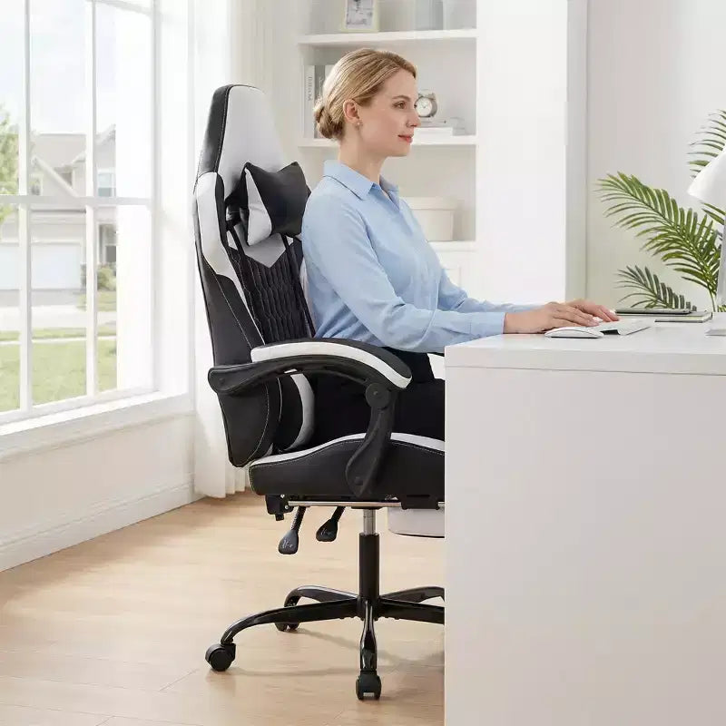 Sedia Gaming LauKingdom con Poggiapiedi, Sedia Gamer Ergonomica con Schienale Alto, Poggiatesta e Supporto Lombare Regolabili, Stile Racing in Pelle PU per Ufficio e Casa