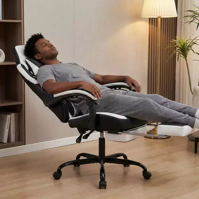 Sedia Gaming LauKingdom con Poggiapiedi, Sedia Gamer Ergonomica con Schienale Alto, Poggiatesta e Supporto Lombare Regolabili, Stile Racing in Pelle PU per Ufficio e Casa