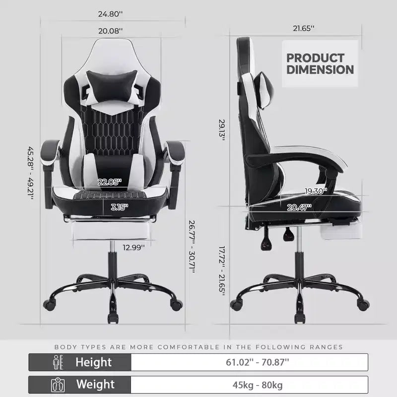 Sedia Gaming LauKingdom con Poggiapiedi, Sedia Gamer Ergonomica con Schienale Alto, Poggiatesta e Supporto Lombare Regolabili, Stile Racing in Pelle PU per Ufficio e Casa