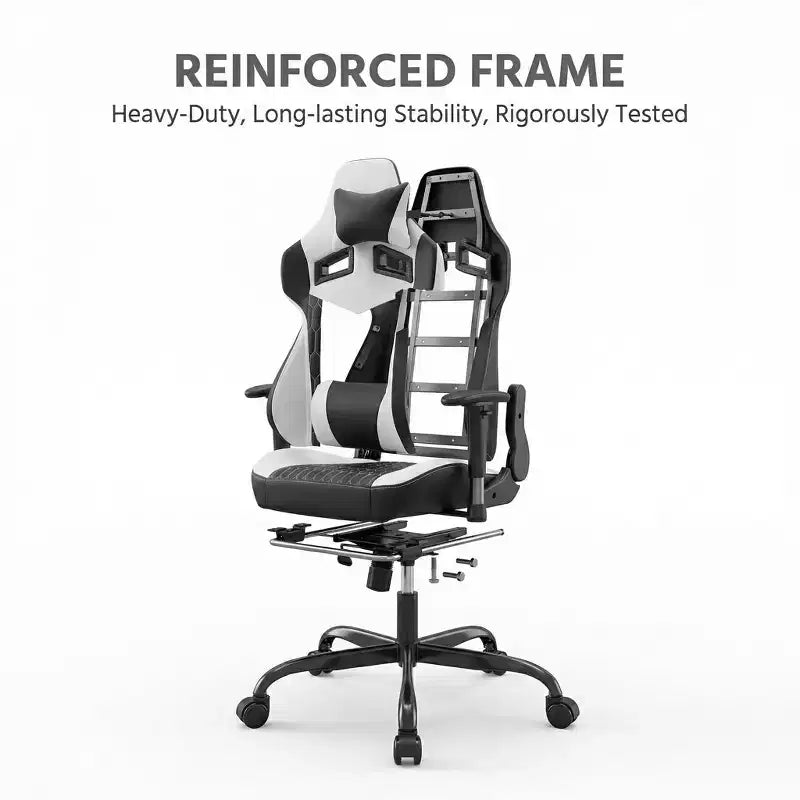 Sedia Gaming LauKingdom con Poggiapiedi, Sedia Gamer Ergonomica con Schienale Alto, Poggiatesta e Supporto Lombare Regolabili, Stile Racing in Pelle PU per Ufficio e Casa