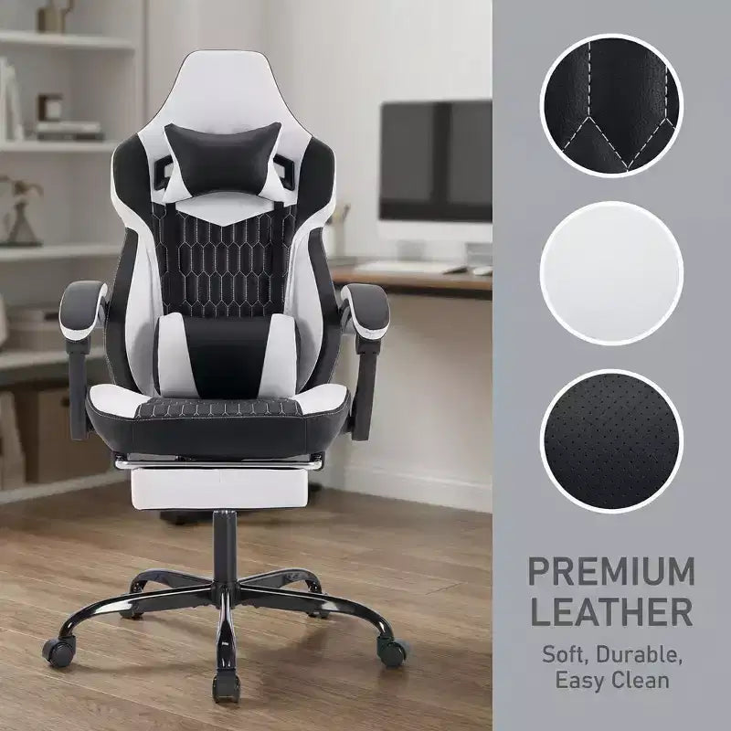 Sedia Gaming LauKingdom con Poggiapiedi, Sedia Gamer Ergonomica con Schienale Alto, Poggiatesta e Supporto Lombare Regolabili, Stile Racing in Pelle PU per Ufficio e Casa