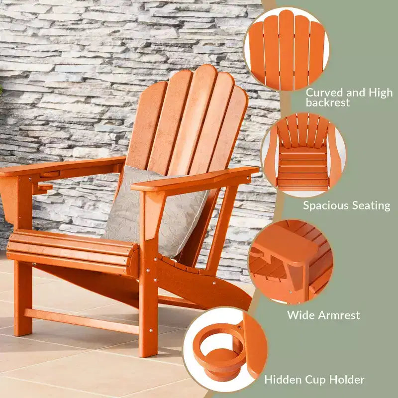 WestinTrends Highland 3-Piece Orange Adirondack Chair Set with Cup Holder and Table