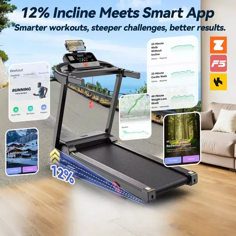 Tapis Roulant Inclinabile al 12% con Maniglia, Tapis Roulant Portatile da 3,45 HP per Casa, Tapis Roulant Pieghevole con Capacità di 154 kg, Tapis Roulant Silenzioso 3-in-1