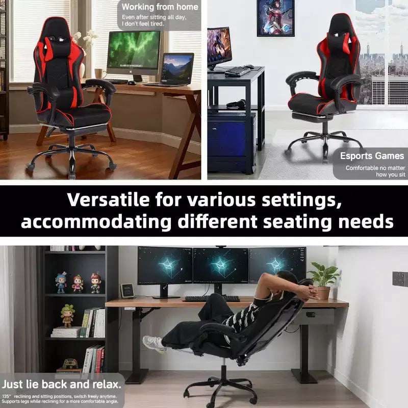 Sedia da Gaming in PU con Schienale Reclinabile e Poggiapiedi Estraibile, Sedia da Scrivania Girevole con Schienale Alto per Gamer e Ufficio-Panipeachy