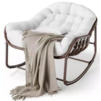 Rattan Oversized Papasan Rocking Chair with Thick White Cushion, Adult Egg Rocker & Lounge Seat for Outdoor Patio & Living Room Reading