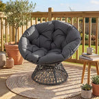 Gymax 360-DegreeSwivel Papasan Chair Round Wicker Lounge Chair w/Thick Cushion&Metal Frame