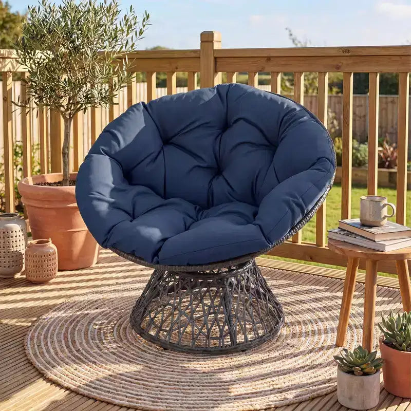 Gymax 360-DegreeSwivel Papasan Chair Round Wicker Lounge Chair w/Thick Cushion&Metal Frame