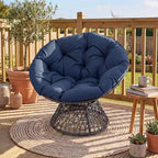 Gymax 360-DegreeSwivel Papasan Chair Round Wicker Lounge Chair w/Thick Cushion&Metal Frame