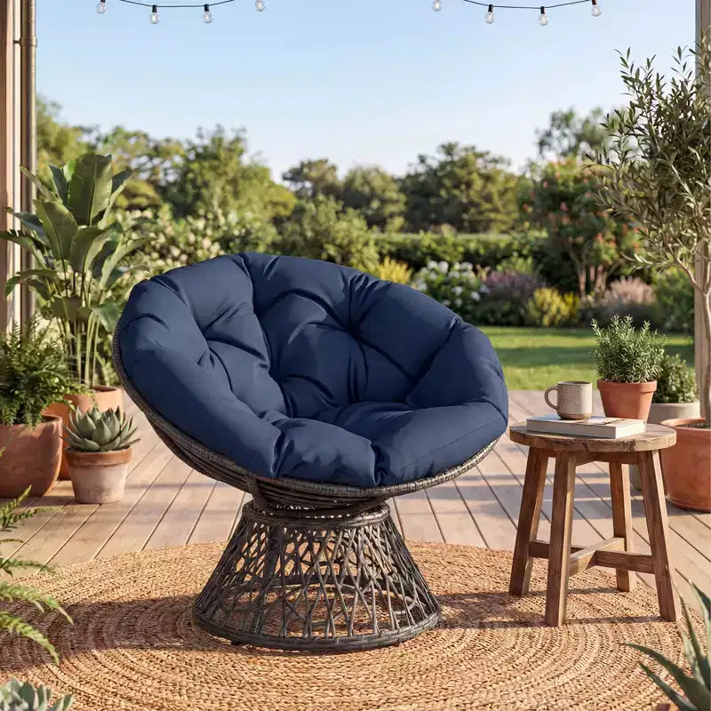 Gymax 360-DegreeSwivel Papasan Chair Round Wicker Lounge Chair w/Thick Cushion&Metal Frame