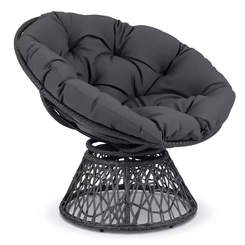 Poltrona Papasan Gymax girevole a 360 gradi, rotonda in vimini con cuscino spesso e struttura in metallo