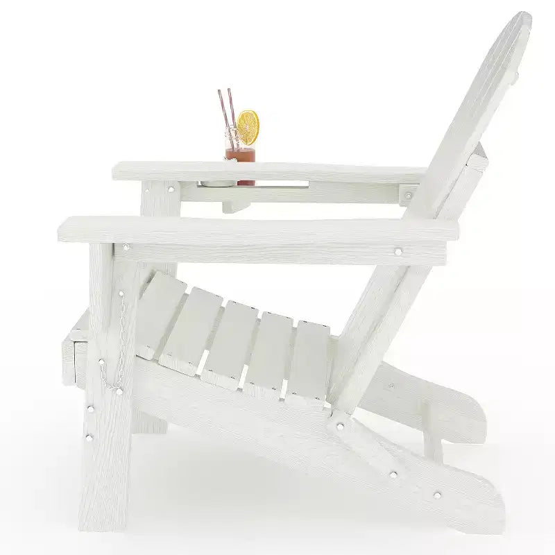 Folding Adirondack Patio Chair | Weather Resistant HDPE, 380 lbs Capacity | Collapsible & Durable with Wood Grain Texture | Ideal for Deck, Lawn