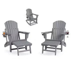Folding Adirondack Rocking Chair Set  Outdoor Patio Rockers with Retractable Ottoman, Footrest & Cup Holder, Garden Chair for Lawn, Porch  2 Pack