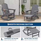 Folding Adirondack Rocking Chair Set  Outdoor Patio Rockers with Retractable Ottoman, Footrest & Cup Holder, Garden Chair for Lawn, Porch  2 Pack