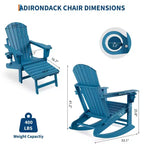 Adirondack Outdoor Rocking Chairs with Two Cup Holders, HDPE All Weather Outdoor Adirondacks Rocking Chair with Retractable Ottoman
