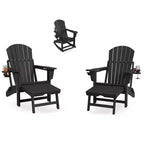 Adirondack Outdoor Rocking Chairs with Two Cup Holders, HDPE All Weather Outdoor Adirondacks Rocking Chair with Retractable Ottoman