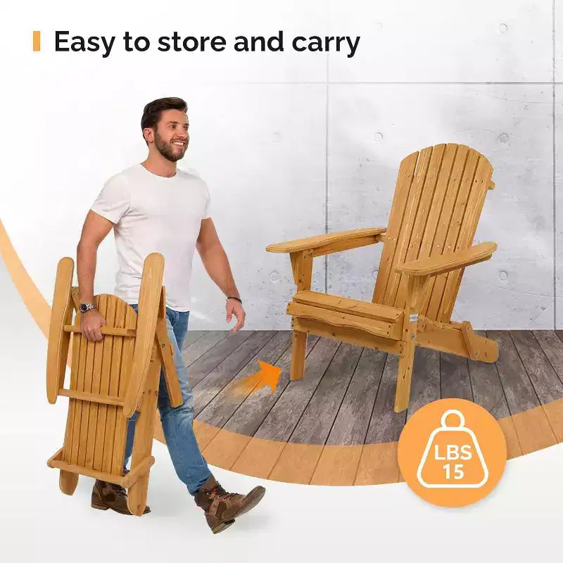 VINGLI Folding Adirondack Chairs Set of 2, Wood Adirondack Chair for Outdoor, Foldable Fire Pit Chairs for Patio, BBQ, Porch, Yard, Pool
