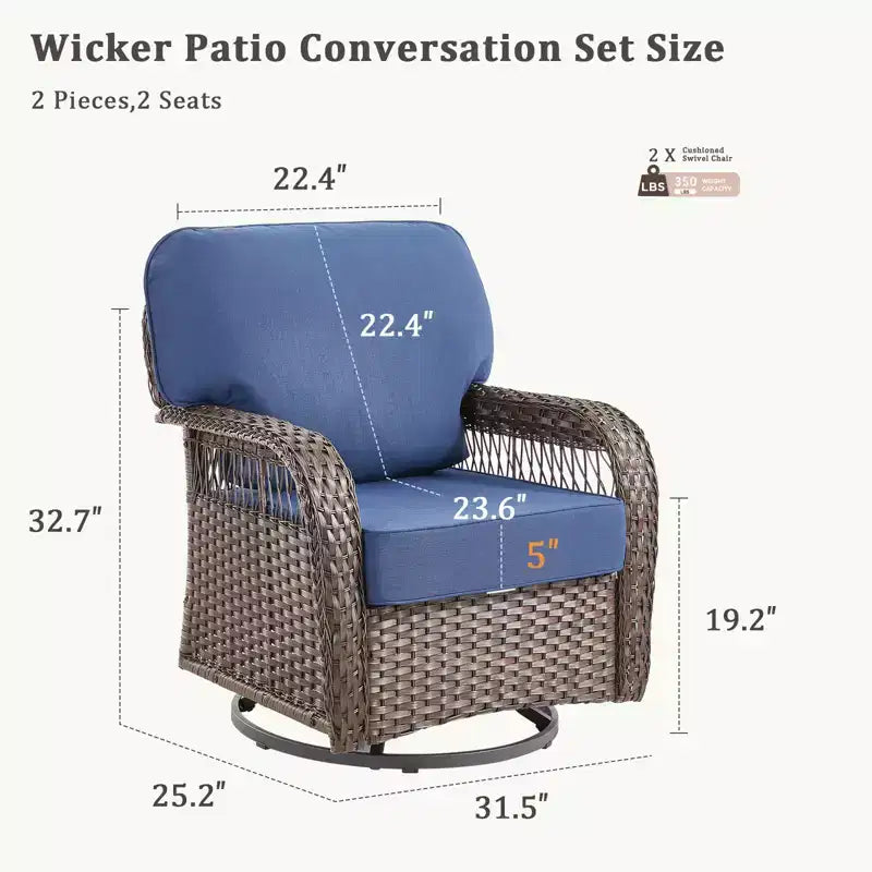GDFStudio Tamqrah Outdoor Wicker Swivel Glider Chair with Cushions (Set of 2)
