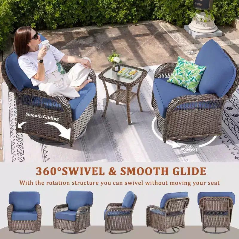 GDFStudio Tamqrah Outdoor Wicker Swivel Glider Chair with Cushions (Set of 2)