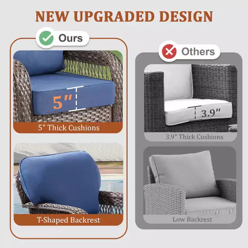 GDFStudio Tamqrah Outdoor Wicker Swivel Glider Chair with Cushions (Set of 2)