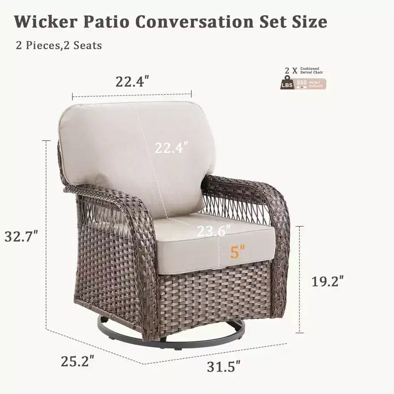 GDFStudio Tamqrah Outdoor Wicker Swivel Glider Chair with Cushions (Set of 2)