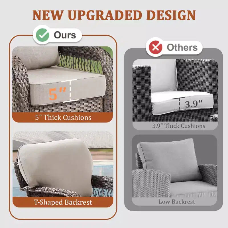 GDFStudio Tamqrah Outdoor Wicker Swivel Glider Chair with Cushions (Set of 2)