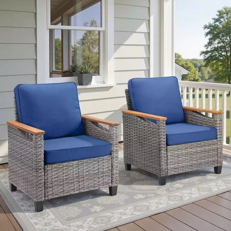 GDFStudio Halcyon Outdoor Wicker and Steel Club Chair with Cushions (Set of 2)