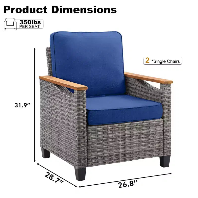 GDFStudio Halcyon Outdoor Wicker and Steel Club Chair with Cushions (Set of 2)