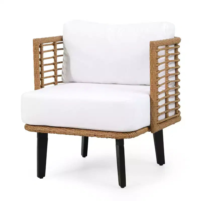 Outdoor Accent Chair Patio Club Chair Rattan Armchair with Weather-resistant Cushions, Brown - ModernLuxe
