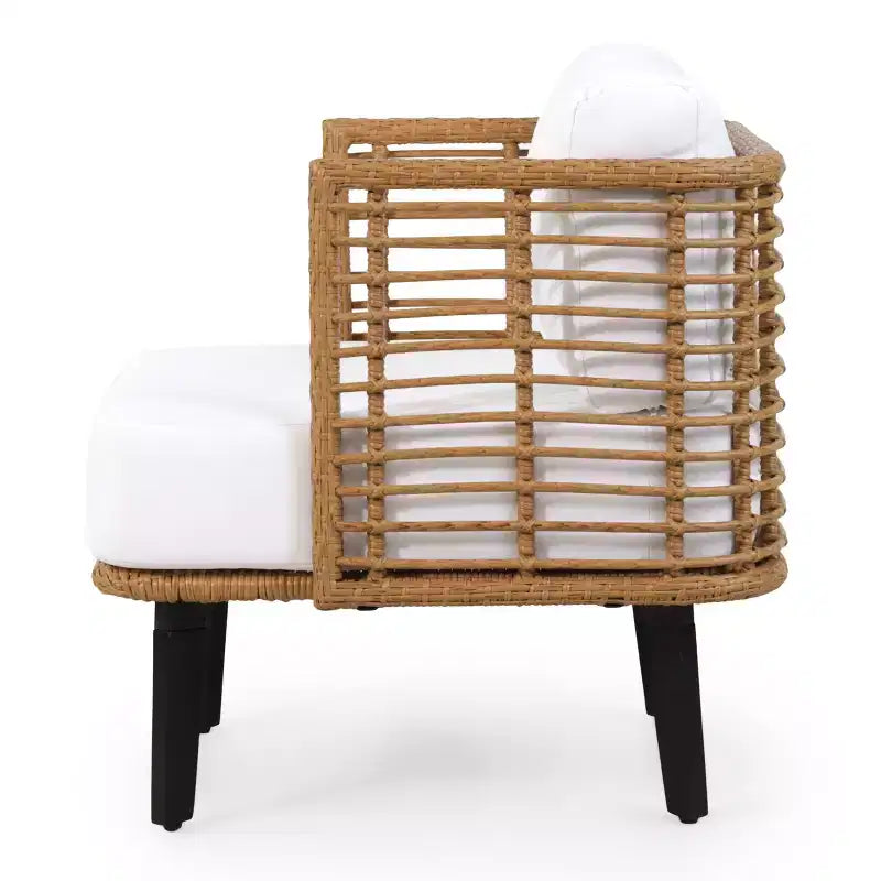 Outdoor Accent Chair Patio Club Chair Rattan Armchair with Weather-resistant Cushions, Brown - ModernLuxe