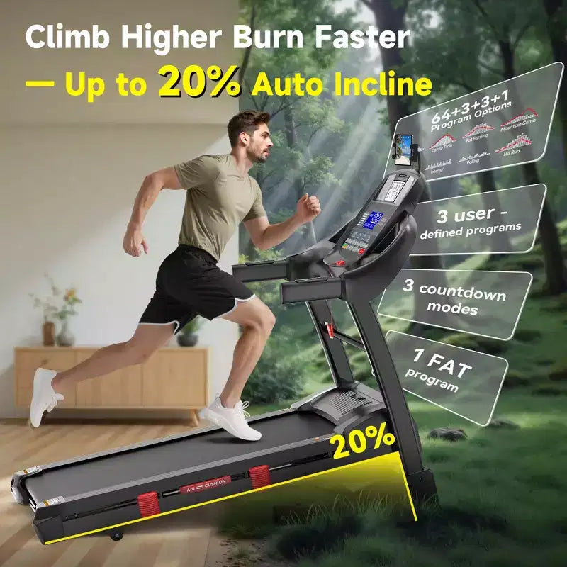Tapis Roulant con Motore Brushless da 5.0HP, Inclinazione Automatica del 20%, Capacità di Peso di 180 kg, Alta Velocità di 19 km/h