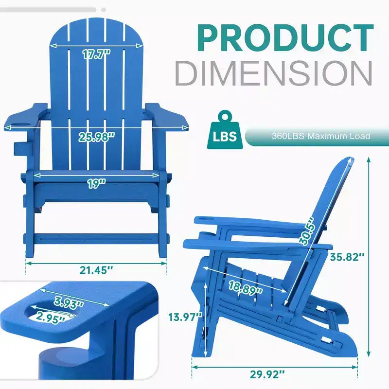 Celebalcony Adirondack Chairs Set with Removable Tabletop & Umbrella Hole, All-Weather HDPE Plastic Outdoor Chairs for Patio Pool