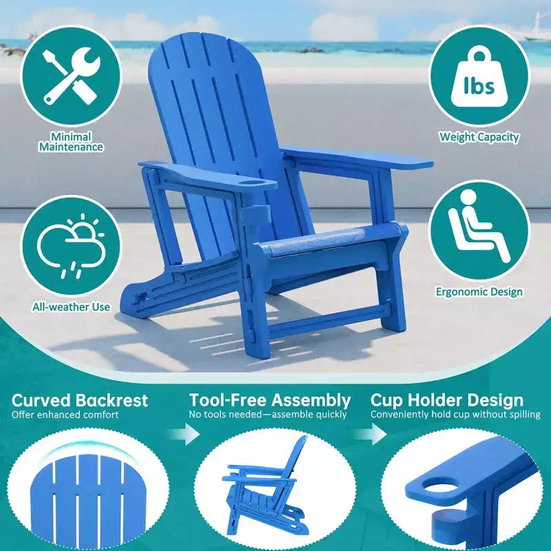 Celebalcony Adirondack Chairs Set with Removable Tabletop & Umbrella Hole, All-Weather HDPE Plastic Outdoor Chairs for Patio Pool
