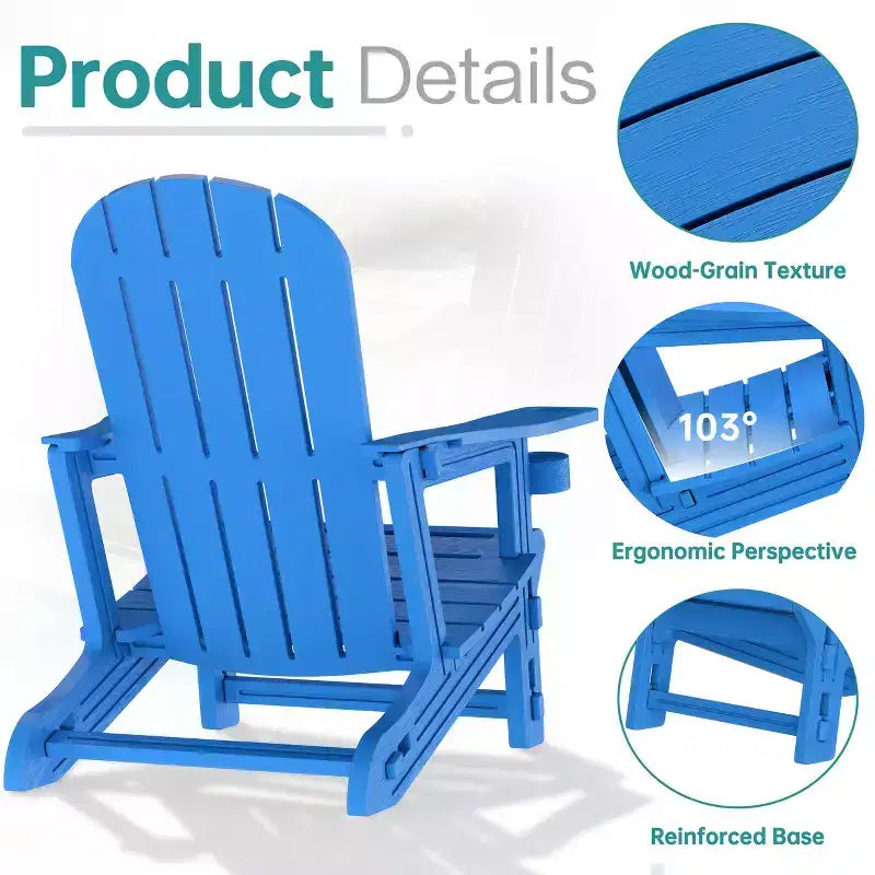 Celebalcony Adirondack Chairs Set with Removable Tabletop & Umbrella Hole, All-Weather HDPE Plastic Outdoor Chairs for Patio Pool