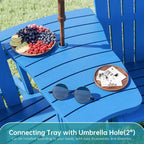 Celebalcony Adirondack Chairs Set with Removable Tabletop & Umbrella Hole, All-Weather HDPE Plastic Outdoor Chairs for Patio Pool
