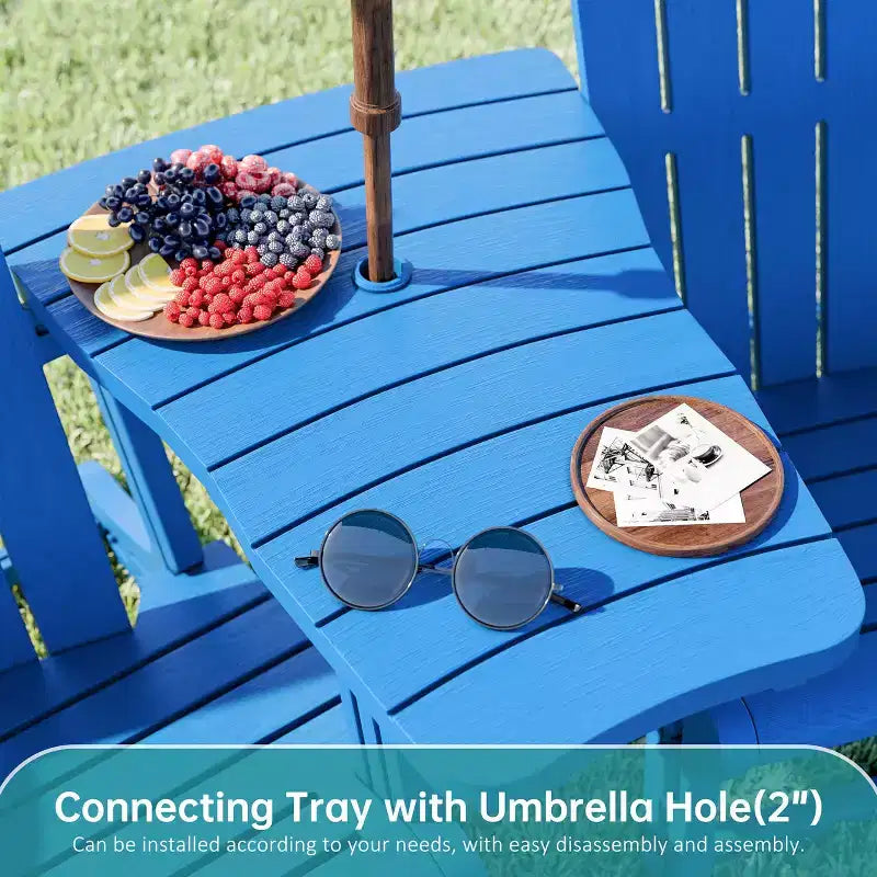Celebalcony Adirondack Chairs Set with Removable Tabletop & Umbrella Hole, All-Weather HDPE Plastic Outdoor Chairs for Patio Pool